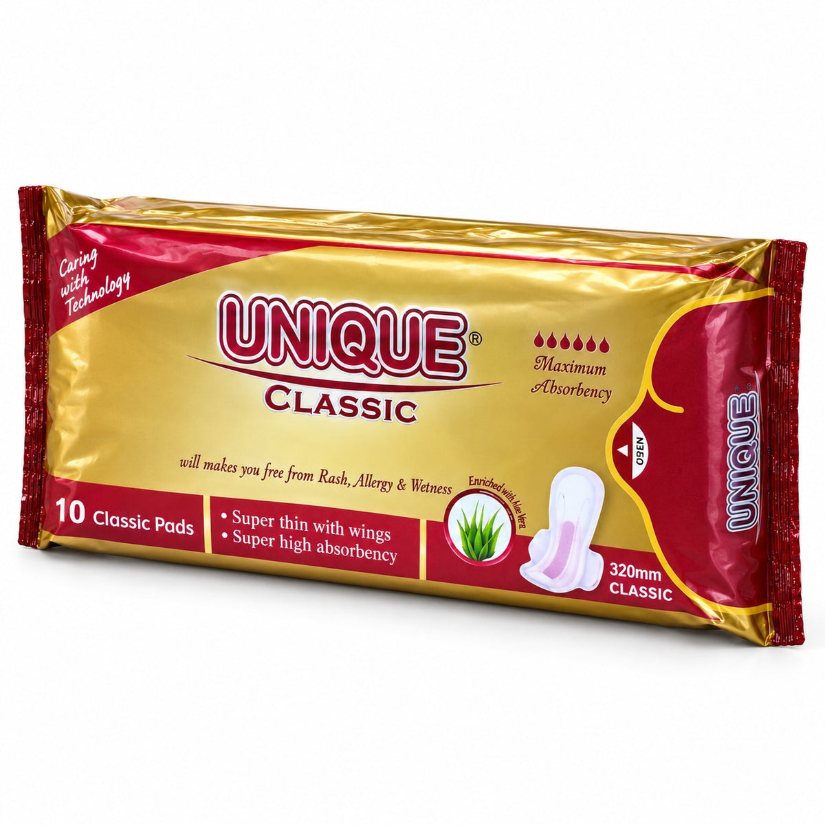 Unique Classic Super Thin Pads with Wings, 10 Pack