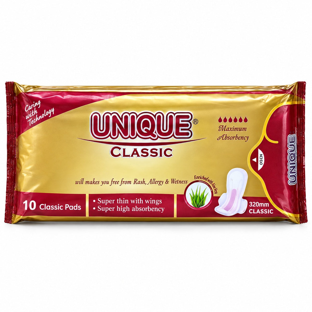 Unique Classic Super Thin Pads with Wings, 10 Pack